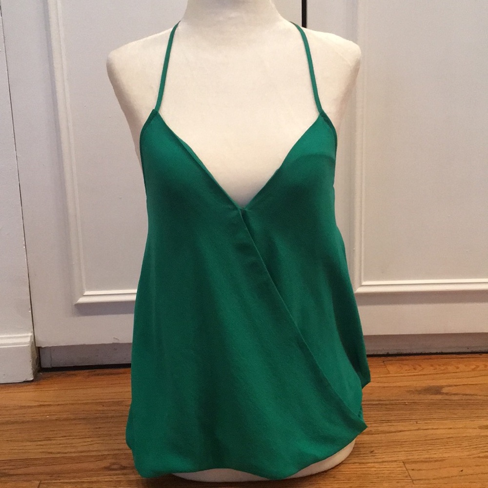 Chelsea Flowers Green Silk Halter Top XS INTERMIX